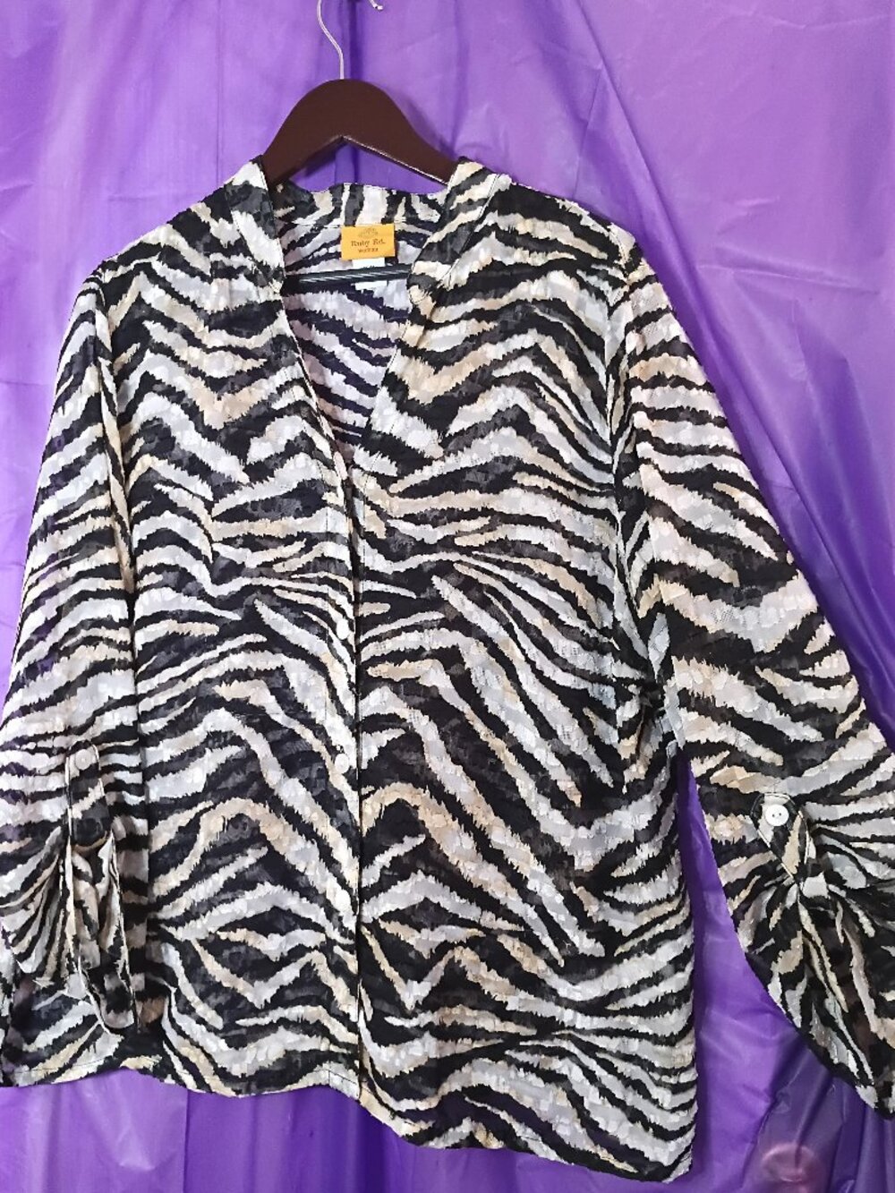 Ruby Rd. Woman Animal Print Long Sleeve Blouse Size 16 W